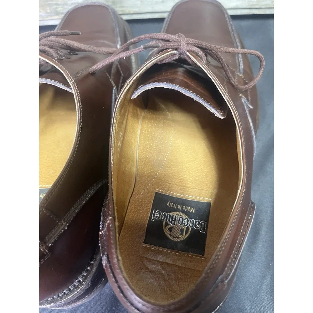 Bacco Bucci Brown Leather Lace Up Shoes 11.5 D Made In‎ Italy 6501